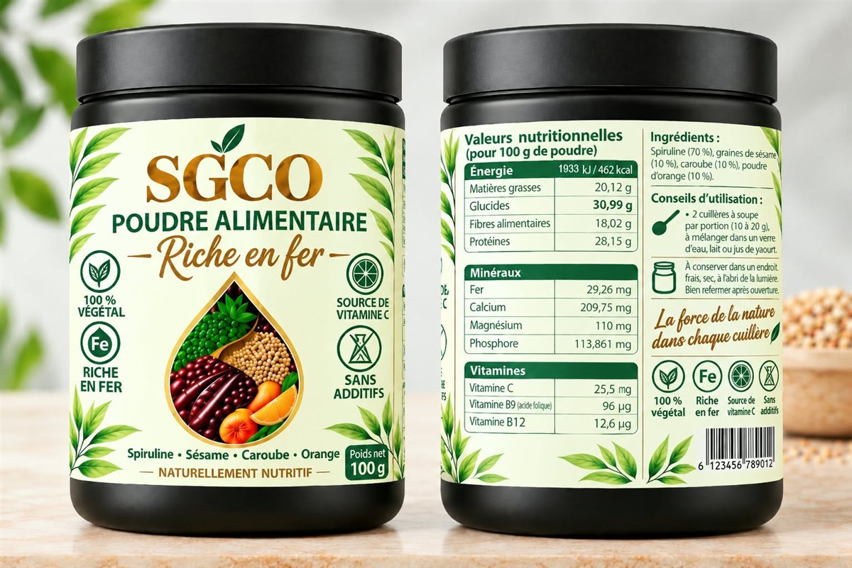 Pot SGCO, poudre alimentaire riche en fer
